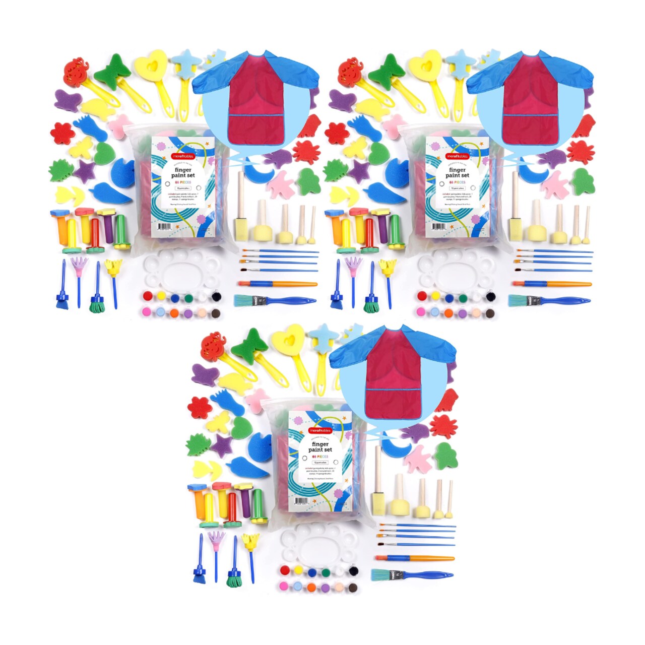 3 PACK - Incraftables Kid Paint Set. Non Toxic Finger Paint for Kids with Apron, Palette, Brushes, Textured Tools, Stamps & Sponge Brushes. Washable Paint Set for Adults & Kids Age 3+ for DIY Art & Crafts